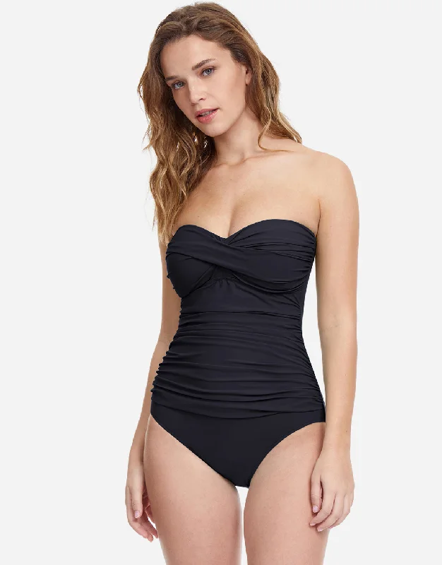 Profile Tutti Frutti Bandeau Swimsuit - Black Shiny One-Piece Swimsuit