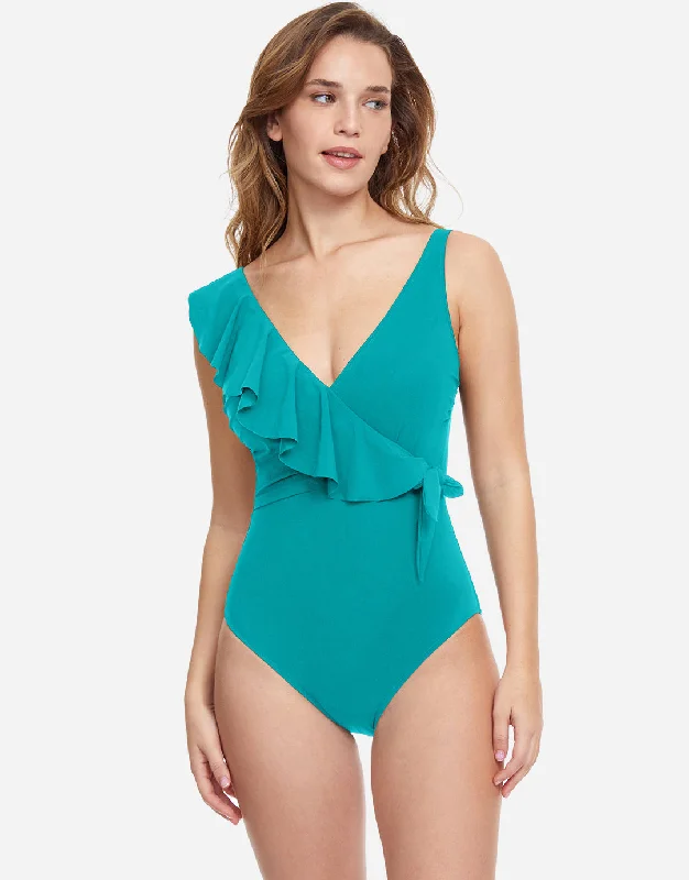 Profile Tutti Frutti Ruffle Surplice Swimsuit - Jade Stylish Beachwear Set