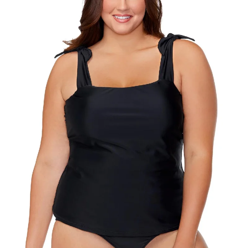 Raisins Womens Plus Summer Bow Tankini Swim Top Sleek Full Coverage