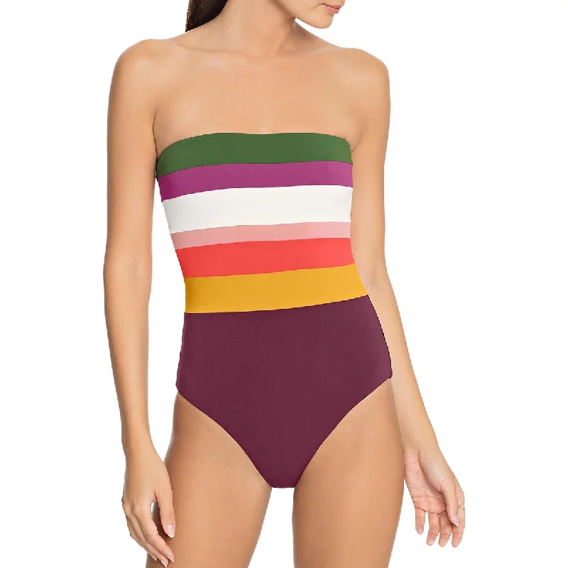 Robin Piccone Womens Suzie Striped Strapless One-Piece Swimsuit Plunge Neckline Swimsuit