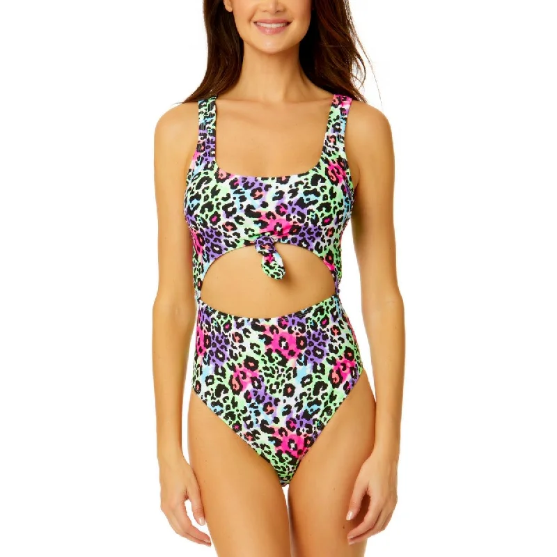 Salt + Cove Womens Cut-Out Animal Print One-Piece Swimsuit V-Neck Swim Dress