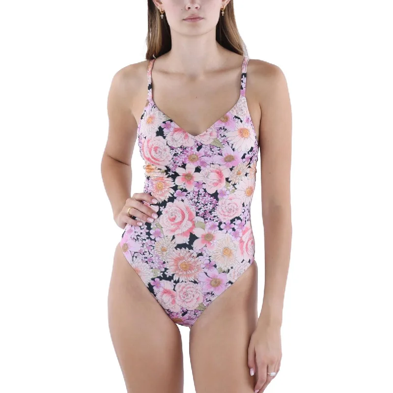 Sanctuary Womens Floral Print Strappy One-Piece Swimsuit Stylish Swimsuit Set