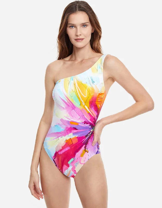 Summer in Capri One Shoulder Swimsuit Playful Pattern Swimsuit