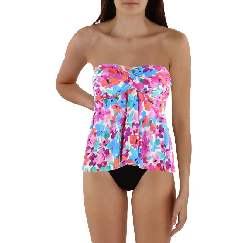 Swim Solutions Womens Floral Bandeau Tankini Swim Top Summer Ready Swimsuit