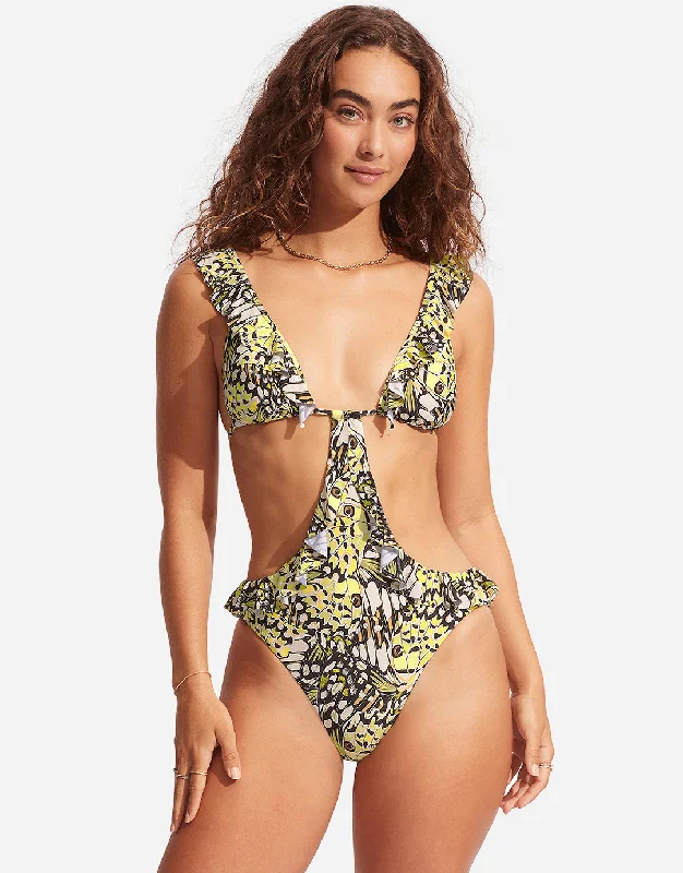 Take Flight Cut Out Swimsuit - Mandarin Modern High-Waisted Swimsuit