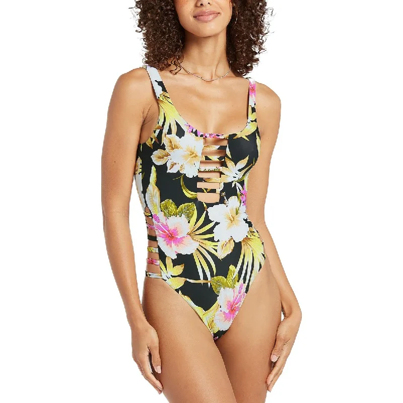Volcom Womens Cu-Out Floral Print One-Piece Swimsuit Classic One-Piece