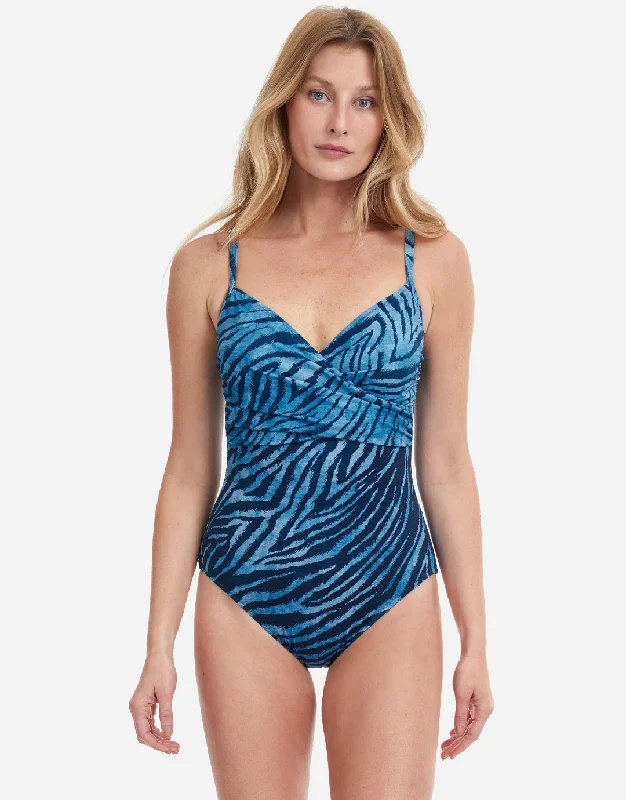 Wild Life Thin Strap Wrap Swimsuit - Blue Sexy Cutout Swimsuit