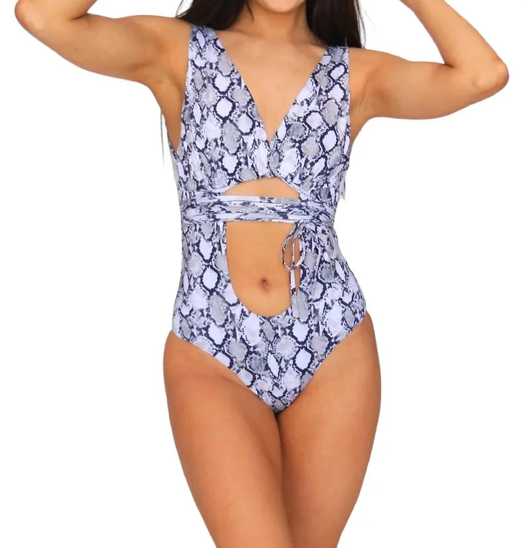 Written In The Sand One-Piece Swimsuit In Grey/white Halter Top Bikini